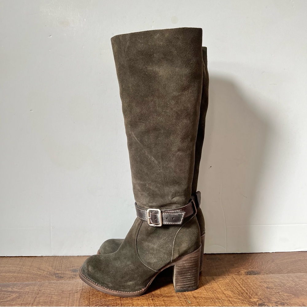 Freebird Olive Suede Knee-High Heeled Boots
